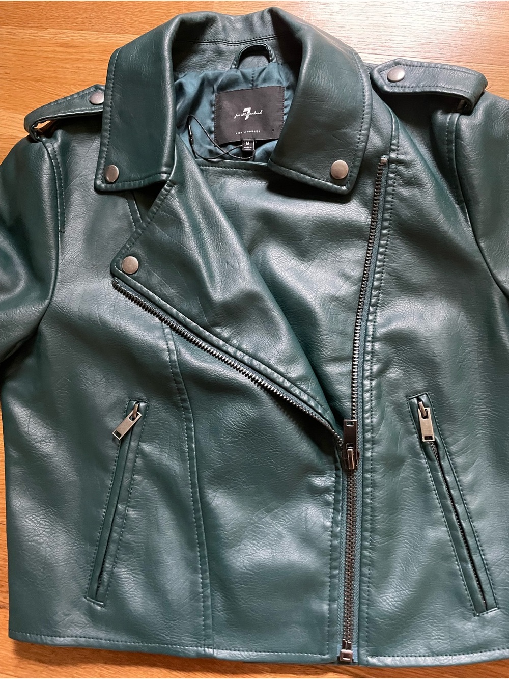 7 For All Mankind Deep Teal Faux Leather Jacket - Picture 3 of 4